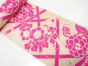 アンティーク　菊に鉄線模様織り出し　八寸帯地反物